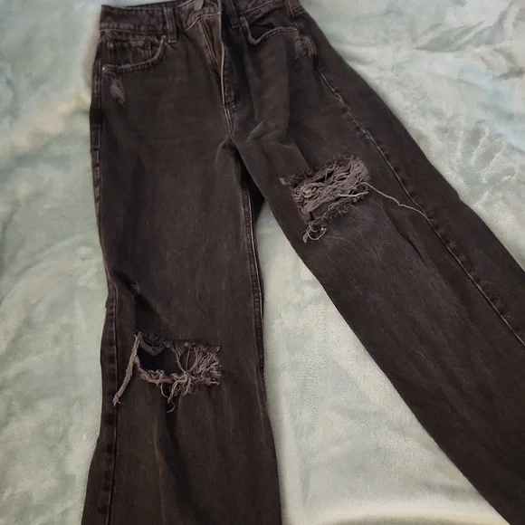 Garage Denim Wide Leg Distressed Black Jeans Size 0 (24) - Picture 2 of 4